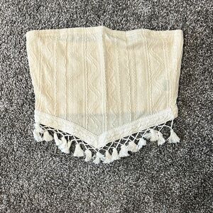 SHEIN Cream Tassel Trim Crop Top